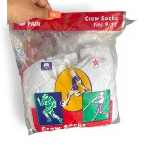 VINTAGE Cotton Crew Socks 6 PAIR White Sz 9-11 Made in USA Mens Sports Socks